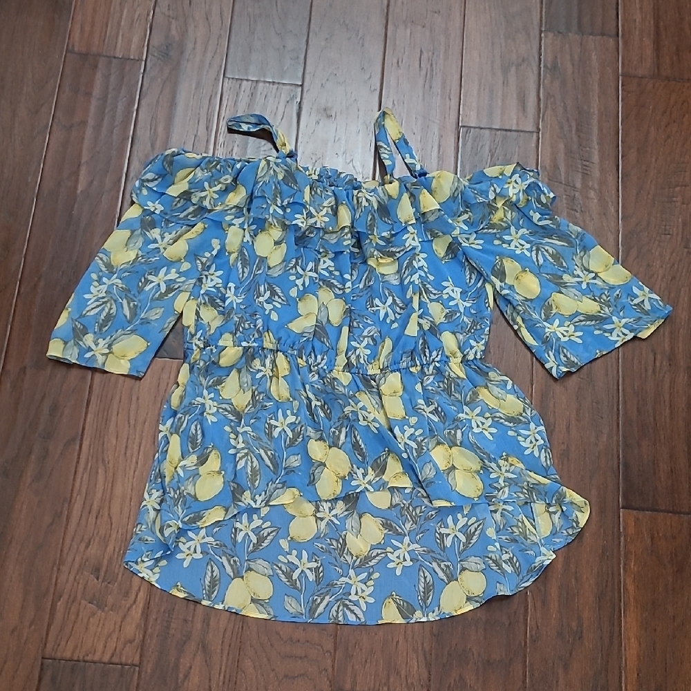 Cato Colorful Off the Shoulder High-low Blouse with Sheer Sections size 18/20W